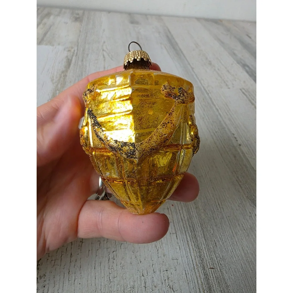 Antique west Germany ribbon bow yellow Glass Mercury ornament vintage Xmas tree